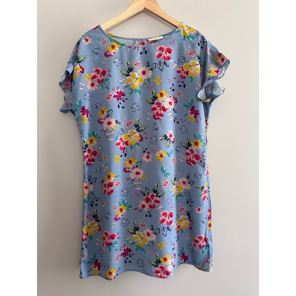 BeachLunchLounge Floral Dress Blue Pink Yellow Ruffle Sleeve Casual Summer‎